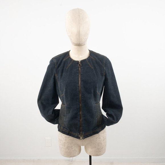 Nordstrom 90s M Cotton Stretchy Moto Jean Jacket - Picture 3 of 14